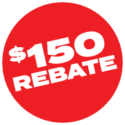 150 dollars rebate in a red circle